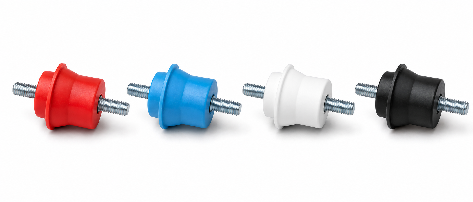 M8 double stud insulators in red, blue, white and black